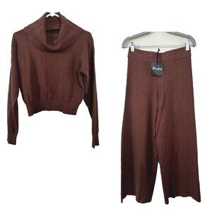 Earthy Brown Sweater Set S Turtleneck Cozy Knit Pants Set Lounge Luxe Cabincore